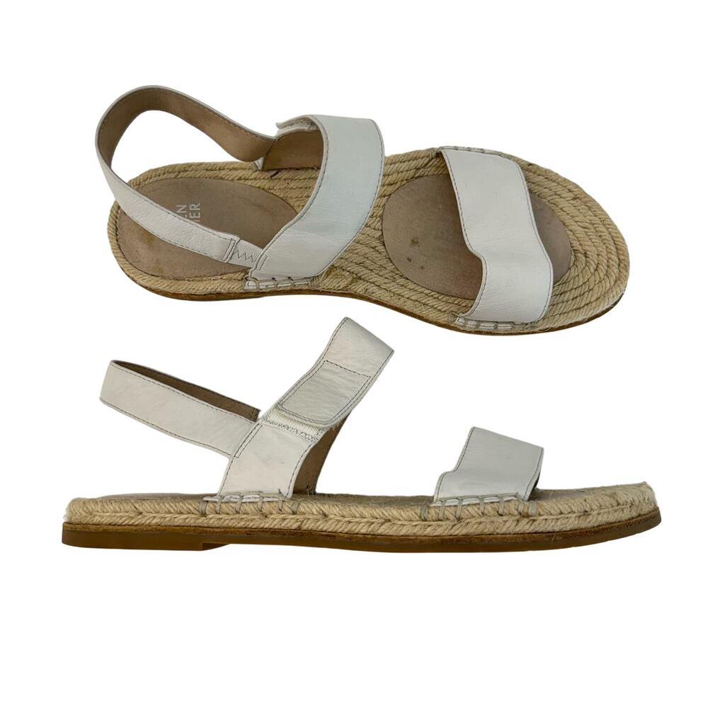 Eileen Fisher Max Espadrille Leather Sandals White Minimalist | Size 11